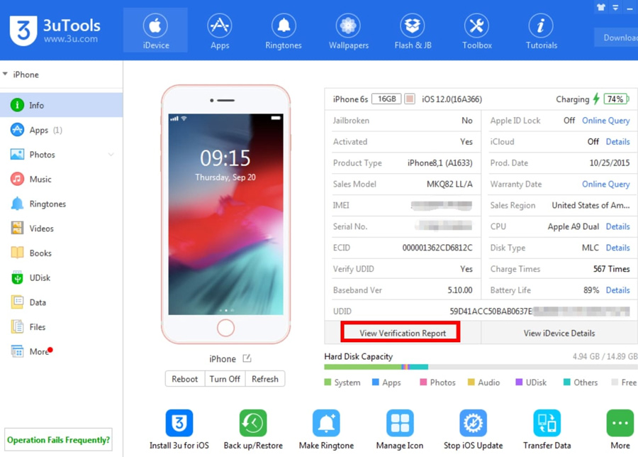 kiểm tra pin iPhone cũ